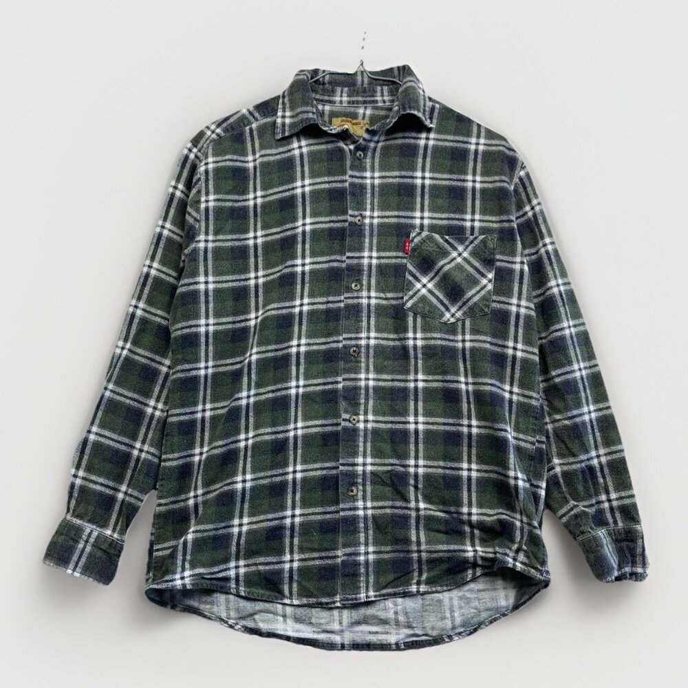 Ranch Gear Flannel Lumberjack Button Shirt Forest Green Western Men Sz M